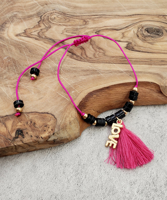 Love Thread with Bead Anklet Fuchsia
