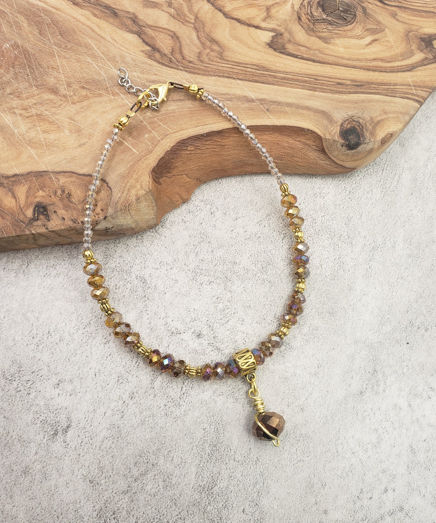 BESHEEK Amber Crystal and goldtone Adjustable Anklet | Handmade Hypoallergenic Beach Gala Wedding Style Jewelry