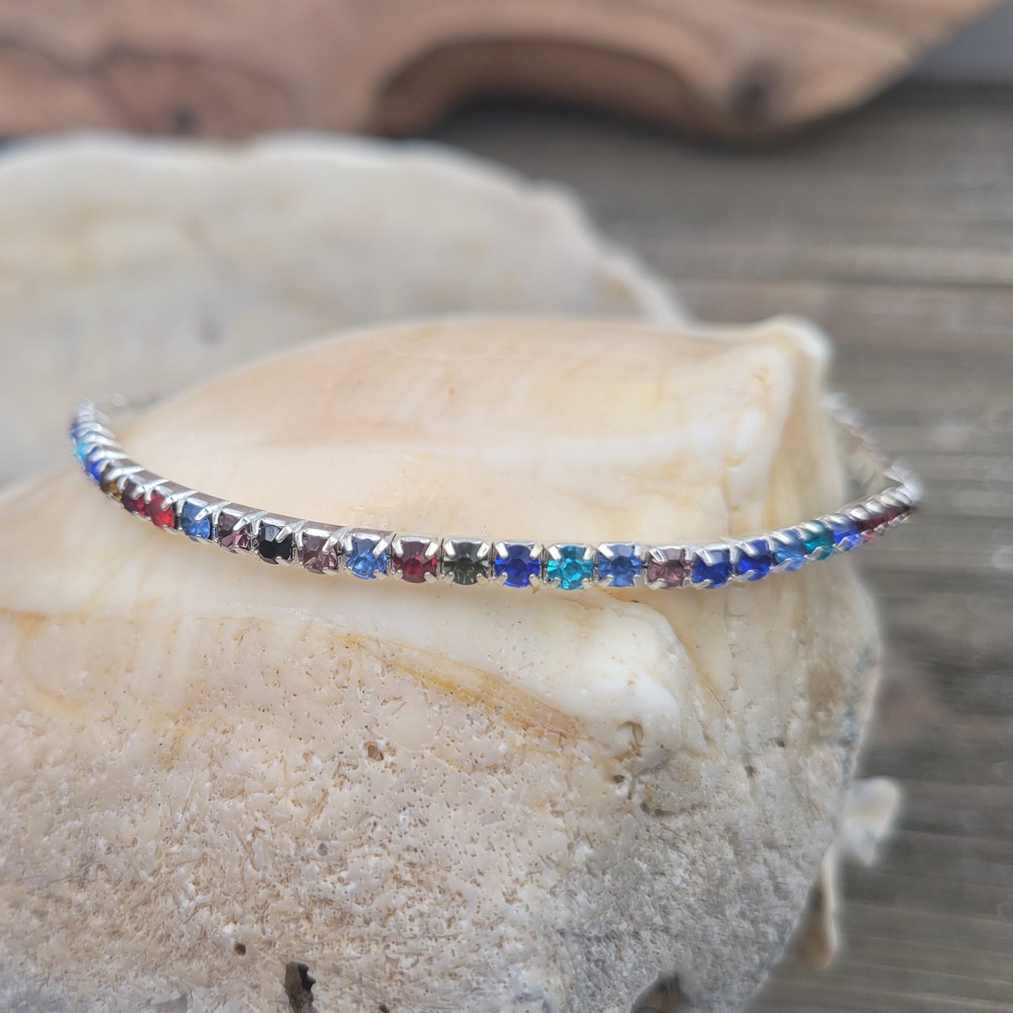 BESHEEK Rhinestone RAINBOW Crystal Pave Artisan Stretch Anklet | Handmade Hypoallergenic Beach Gala Wedding Style Jewelry