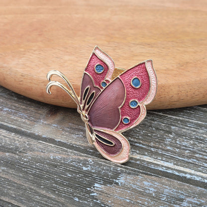 BESHEEK | Goldtone Pink Butterfly Magnetic Brooch