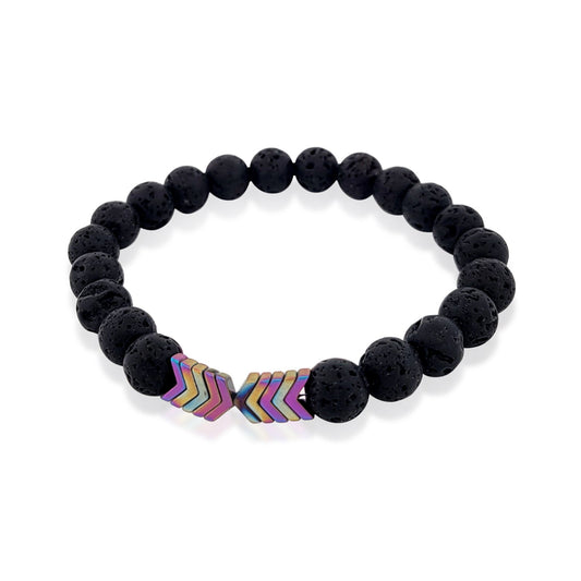 BESHEEK Natural Lava Rock & Rainbow Hematite Arrow Stretch Beaded Bracelet| Handmade Hypoallergenic Boho Beach Gala Wedding Style Jewelry