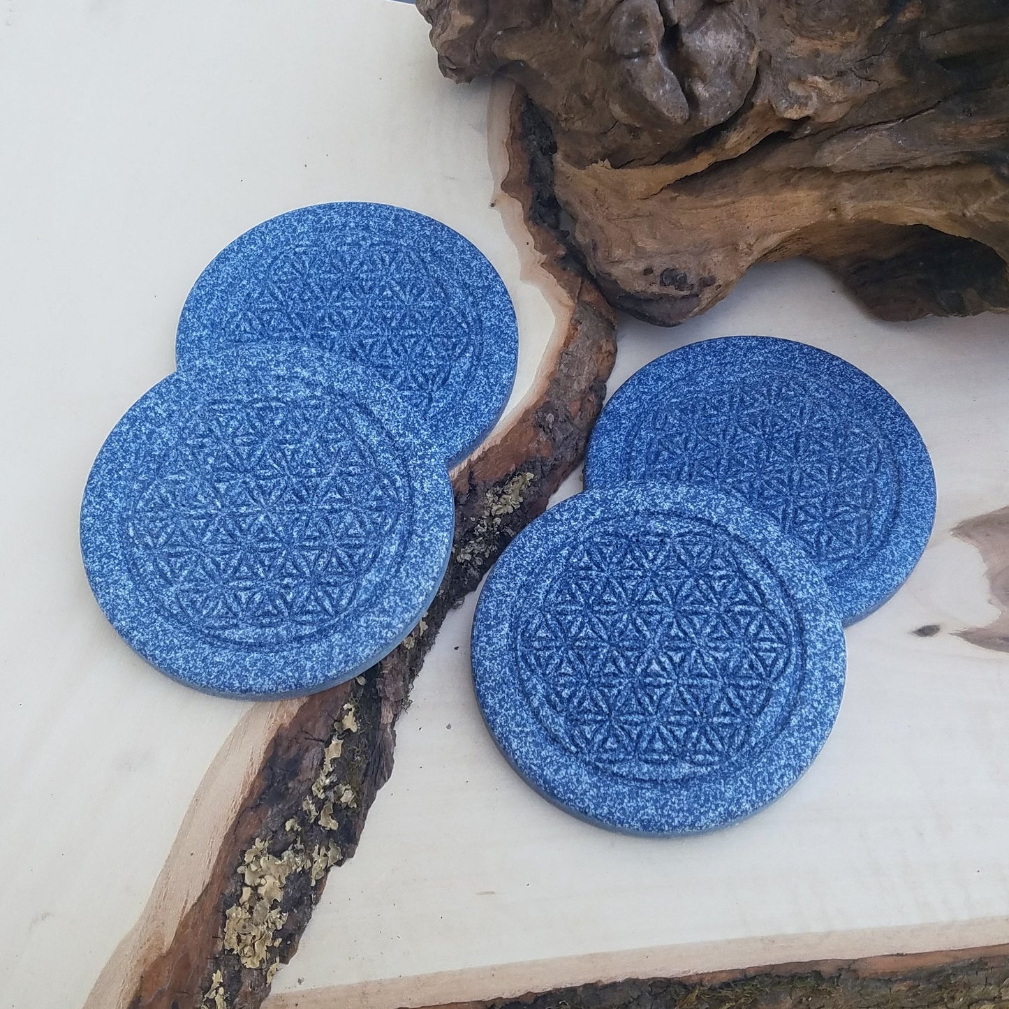 BeSheek Handmade Mandala Sacred Flower simulated speckled stone coaster pack (set of 4)
