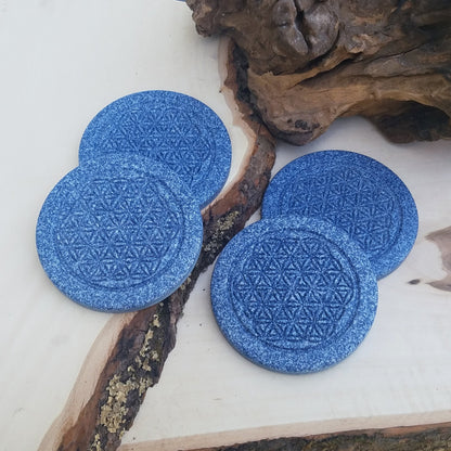 BeSheek Handmade Mandala Sacred Flower simulated speckled stone coaster pack (set of 4)