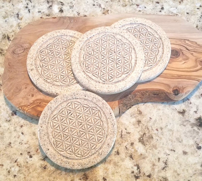 BeSheek Handmade Mandala Sacred Flower simulated speckled stone coaster pack (set of 4)