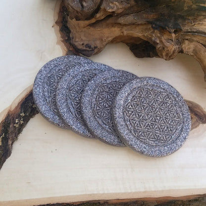 BeSheek Handmade Mandala Sacred Flower simulated speckled stone coaster pack (set of 4)