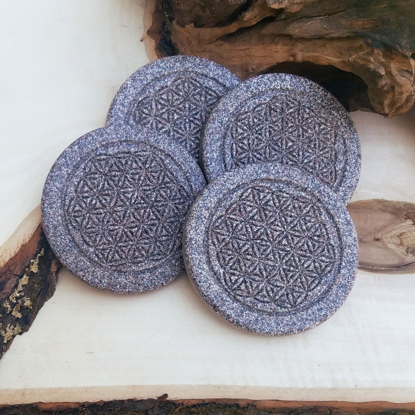 BeSheek Handmade Mandala Sacred Flower simulated speckled stone coaster pack (set of 4)