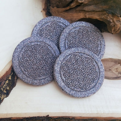 BeSheek Handmade Mandala Sacred Flower simulated speckled stone coaster pack (set of 4)