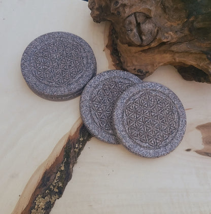 BeSheek Handmade Mandala Sacred Flower simulated speckled stone coaster pack (set of 4)