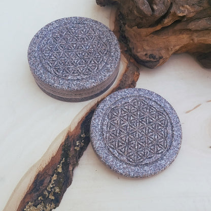 BeSheek Handmade Mandala Sacred Flower simulated speckled stone coaster pack (set of 4)