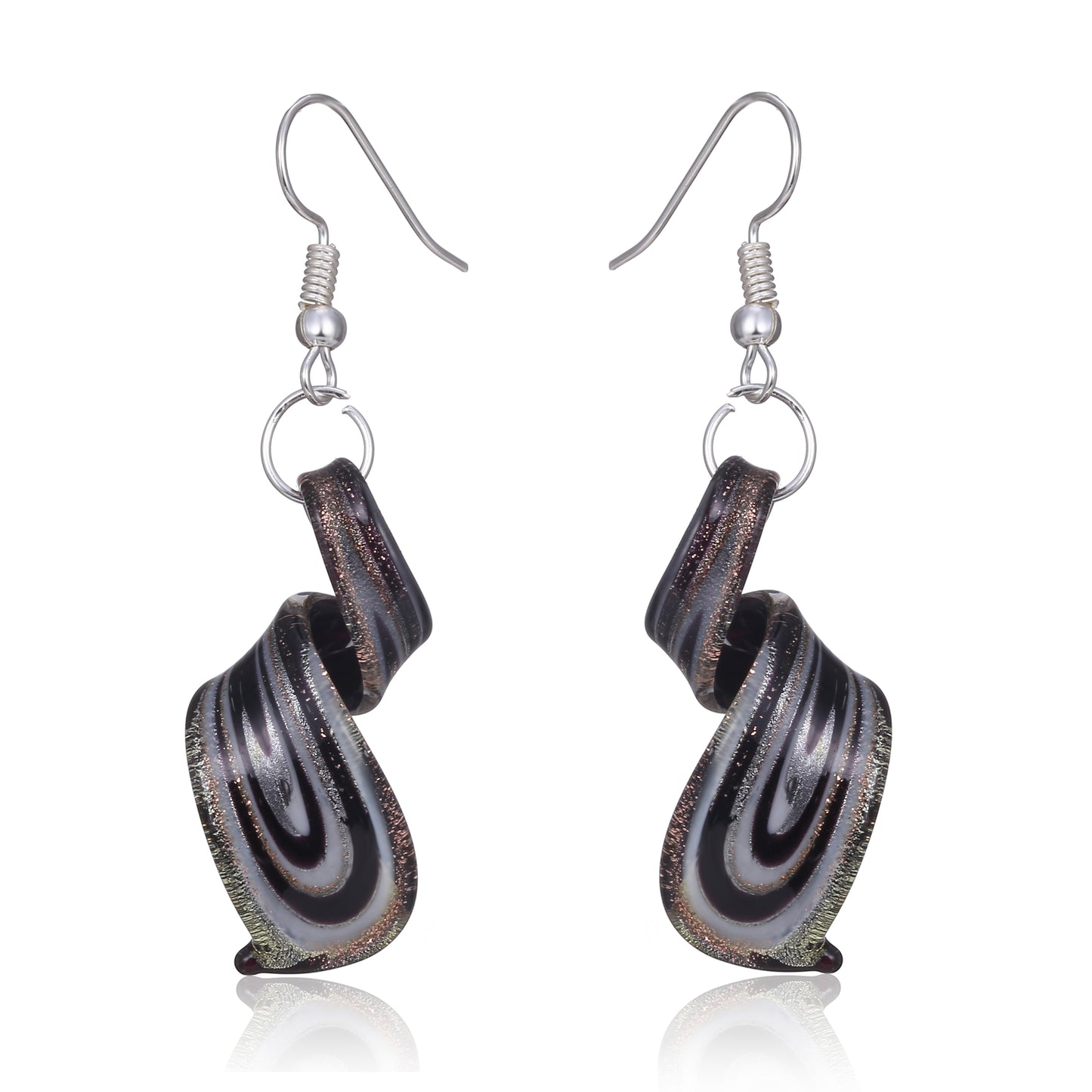BESHEEK Handmade Murano Inspired Gorgeous Artist Made Black and Gold Twist Glass Earrings | Handcrafted Blown Hypoallergenic Artisan Lampwork Italian Style Jewelry