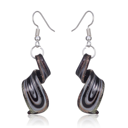 BESHEEK Handmade Murano Inspired Gorgeous Artist Made Black and Gold Twist Glass Earrings | Handcrafted Blown Hypoallergenic Artisan Lampwork Italian Style Jewelry
