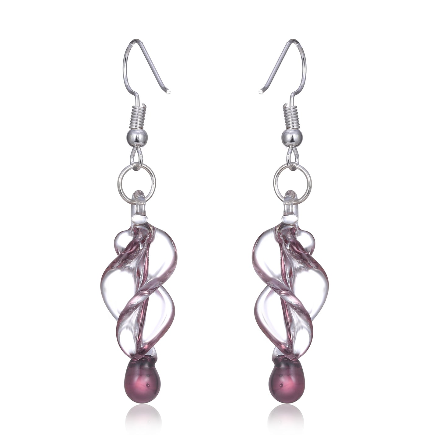 BESHEEK New Handcrafted Italian Murano Style Glass Tornado Twirl Quality Fashion Earrings - Purple | Handmade Hypoallergenic Boho Beach Gala Wedding Style Fashion Earrings