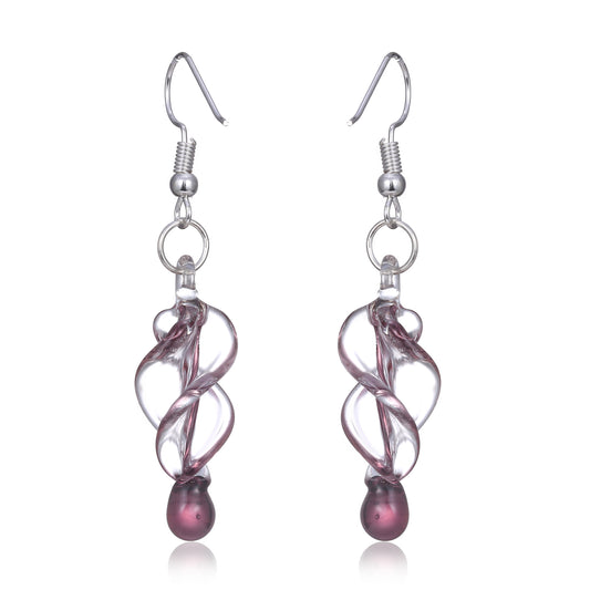 BESHEEK New Handcrafted Italian Murano Style Glass Tornado Twirl Quality Fashion Earrings - Purple | Handmade Hypoallergenic Boho Beach Gala Wedding Style Fashion Earrings