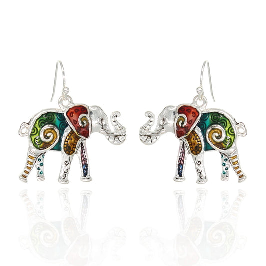 BESHEEK Handmade Mosaic Elephant Fashion Earrings | Handmade Hypoallergenic Boho Beach Gala Wedding Style Fashion Earrings
