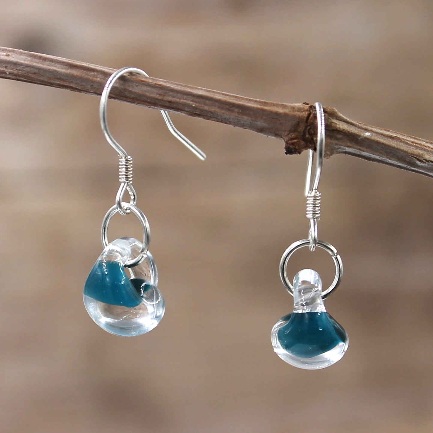 BESHEEK | Sterling Silver Teal Blue Water Droplet Glass Earrings