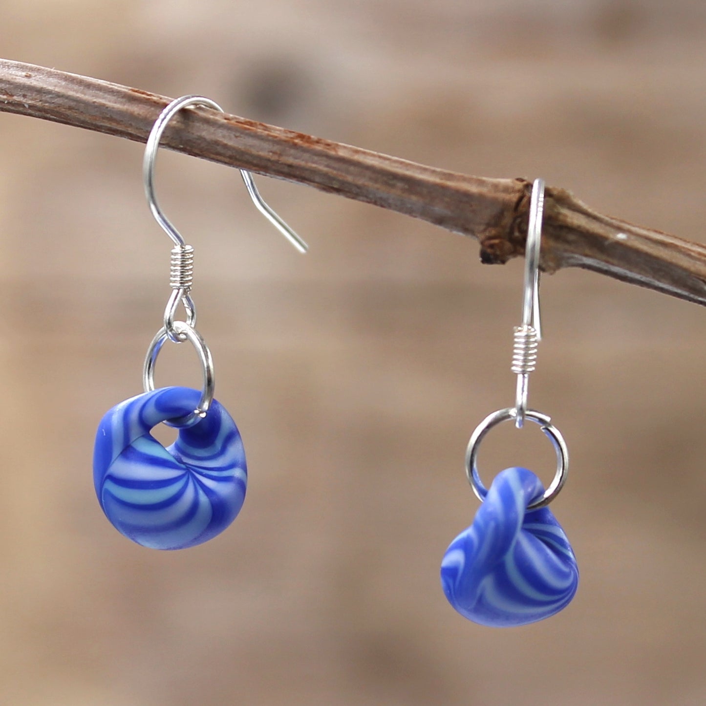 BESHEEK | Sterling Silver Ocean Waves Water Droplet Glass Earrings