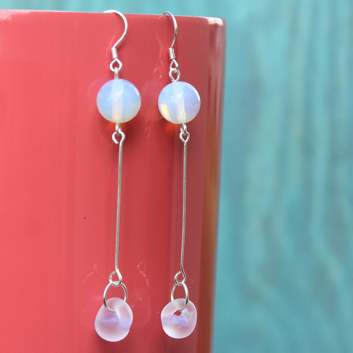 BESHEEK Handmade Frosted Purple Moonstone & Sterling Silver Drop Earrings | Handmade Hypoallergenic Boho Beach Gala Wedding Style Fashion Earrings