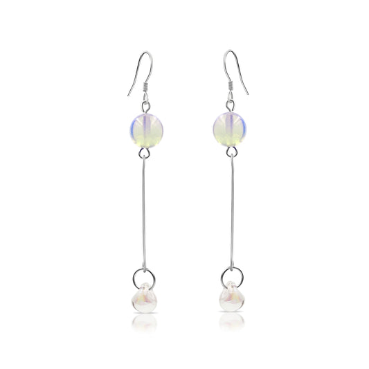 BESHEEK Sterling Silver & Moonstone Brilliant Silver Water Drop Earrings | Hypoallergenic Boho Beach Gala Wedding Style Fashion Earrings