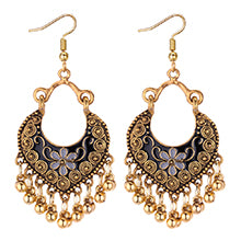 BESHEEK Handmade Black & Goldtone Bali Marquis Drop Earrings | Handmade Hypoallergenic Boho Beach Gala Wedding Style Fashion Earrings