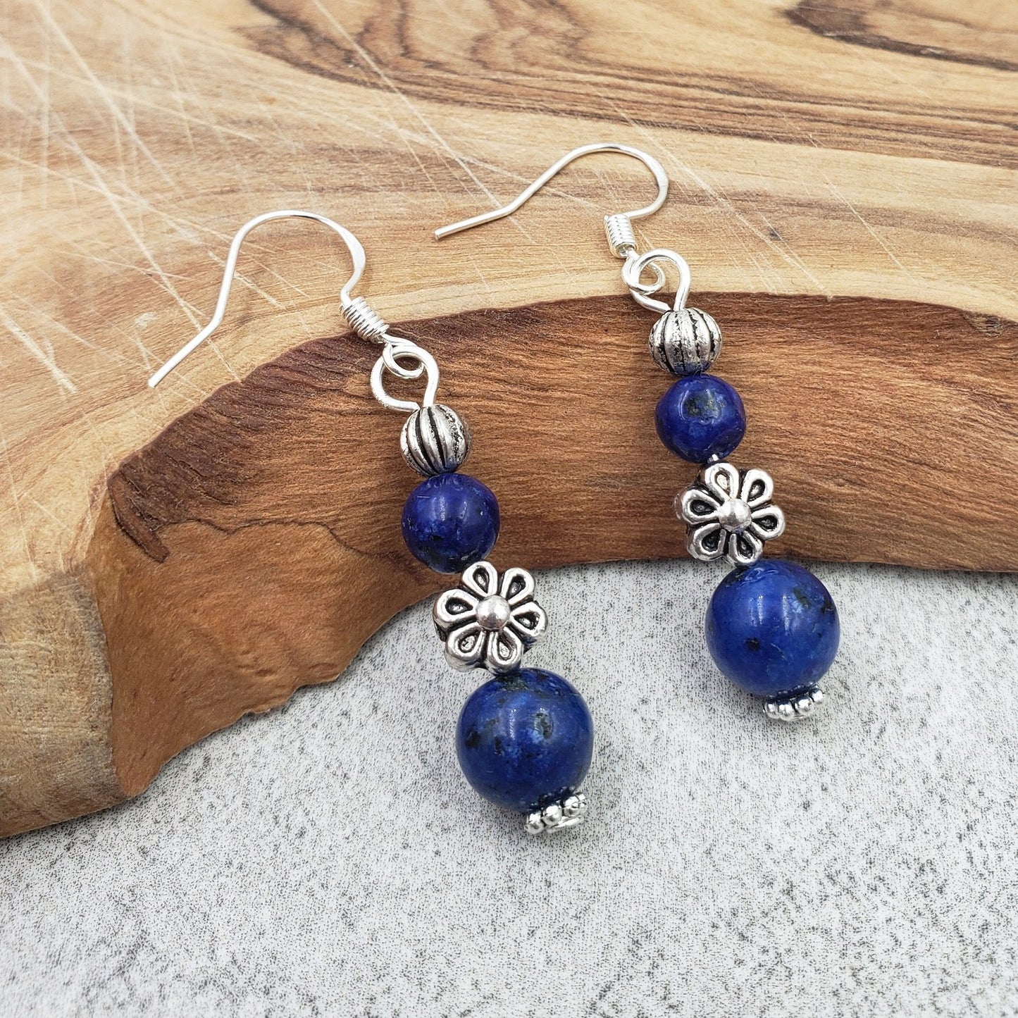BESHEEK Handmade Lapis Lazuli & Sterling Silver Drop Earrings | Handmade Hypoallergenic Boho Beach Gala Wedding Style Fashion Earrings