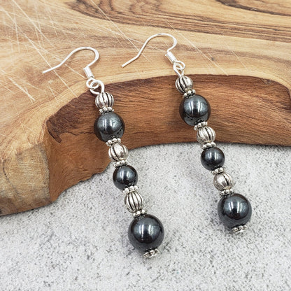 BESHEEK Sterling Silver and Hematite Dangle Earrings | Handmade Hypoallergenic Boho Beach Gala Wedding Style Fashion Earrings