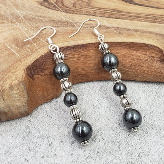 BESHEEK Sterling Silver and Hematite Dangle Earrings | Handmade Hypoallergenic Boho Beach Gala Wedding Style Fashion Earrings