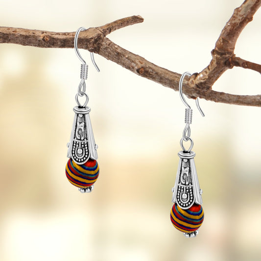 BESHEEK Handmade Red Calsilica & Sterling Silver Cone Drop Earrings | Handmade Hypoallergenic Boho Beach Gala Wedding Style Fashion Earrings