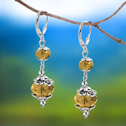 BESHEEK Silvertone Stainless Steel Topaz Crystal Leverback Dangle Earrings | Handmade Hypoallergenic Boho Beach Gala Wedding Style Fashion Earrings
