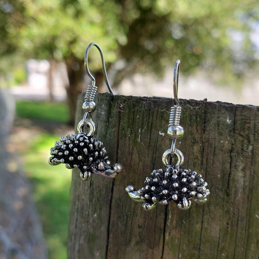 BESHEEK Antique Silver Hedgehog Dangle Earrings | Handmade Hypoallergenic Boho Beach Gala Wedding Style Fashion Earrings