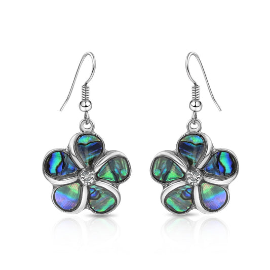 BESHEEK Abalone Flower Earrings with Rhinestone | Handmade Hypoallergenic Boho Beach Gala Wedding Style Fashion Earrings