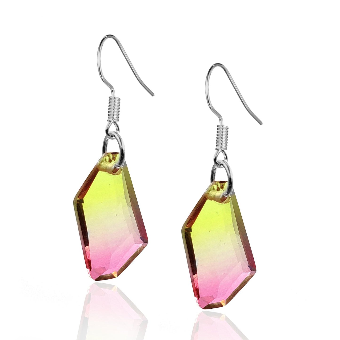 BESHEEK Sterling Silver Pink and Yellow Crystal Earrings | Handmade Hypoallergenic Boho Beach Gala Wedding Style Fashion Earrings