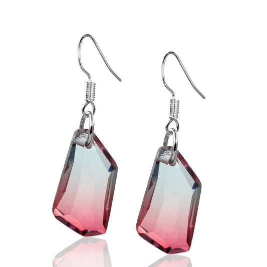 BESHEEK Sterling Silver Blue and Pink Crystal Earrings | Handmade Hypoallergenic Boho Beach Gala Wedding Style Fashion Earrings