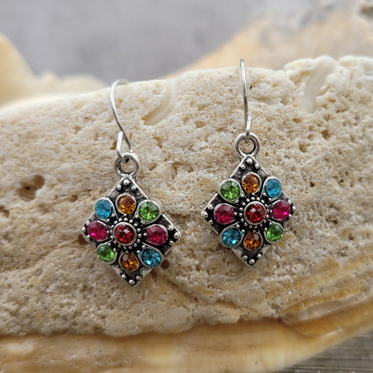 BESHEEK Antique Silver Boho Chic Bohemia Multi-color Marquis Rainbow Drop Earrings | Handmade Hypoallergenic Boho Beach Gala Wedding Style Fashion Earrings
