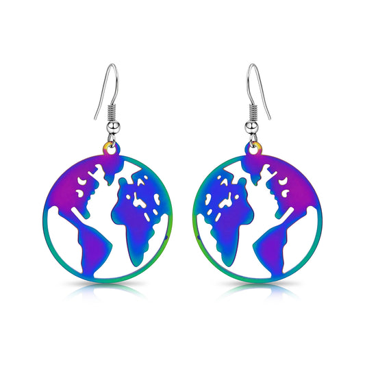 BESHEEK Rainbow Stainless Steel "Around the Globe"Earrings | Handmade Hypoallergenic Boho Beach Gala Wedding Style Fashion Earrings