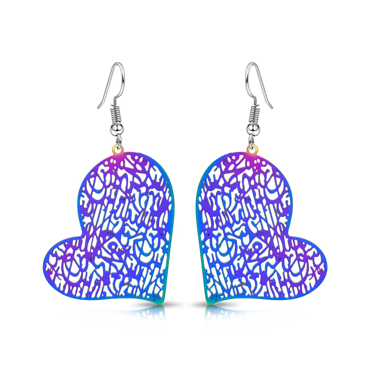 BESHEEK Rainbow Stainless Steel "Street Art" Heart Earrings | Handmade Hypoallergenic Boho Beach Gala Wedding Style Fashion Earrings