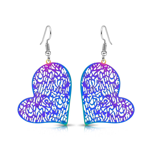 BESHEEK Rainbow Stainless Steel "Street Art" Heart Earrings | Handmade Hypoallergenic Boho Beach Gala Wedding Style Fashion Earrings