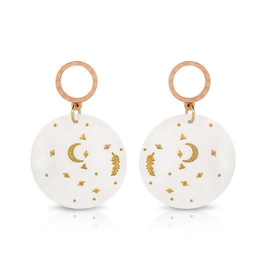 BESHEEK Goldplated and Mother of Pearl Moon & Stars Dangle Earrings | Handmade Hypoallergenic Boho Beach Gala Wedding Style Fashion Earrings