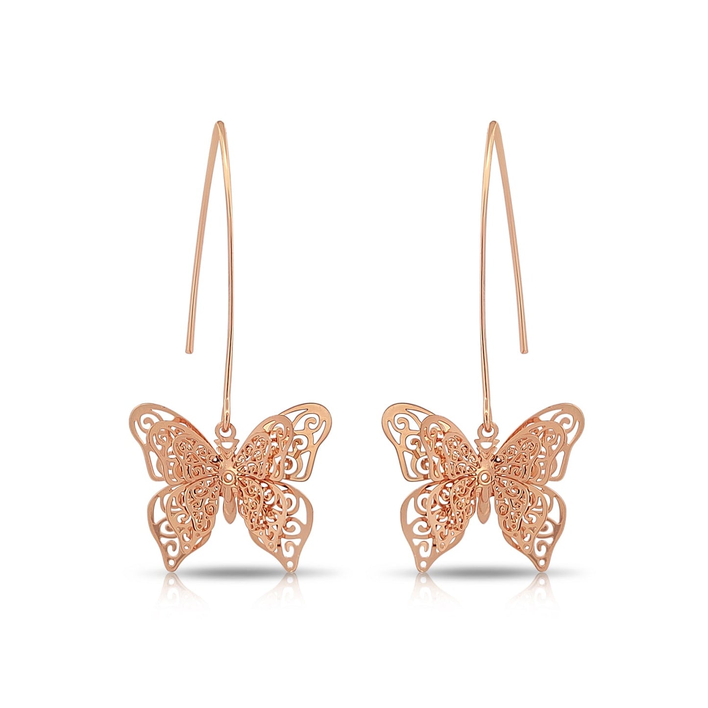 BESHEEK Goldtone 3d Butterfly Thread Earrings | Handmade Hypoallergenic Boho Beach Gala Wedding Style Fashion Earrings