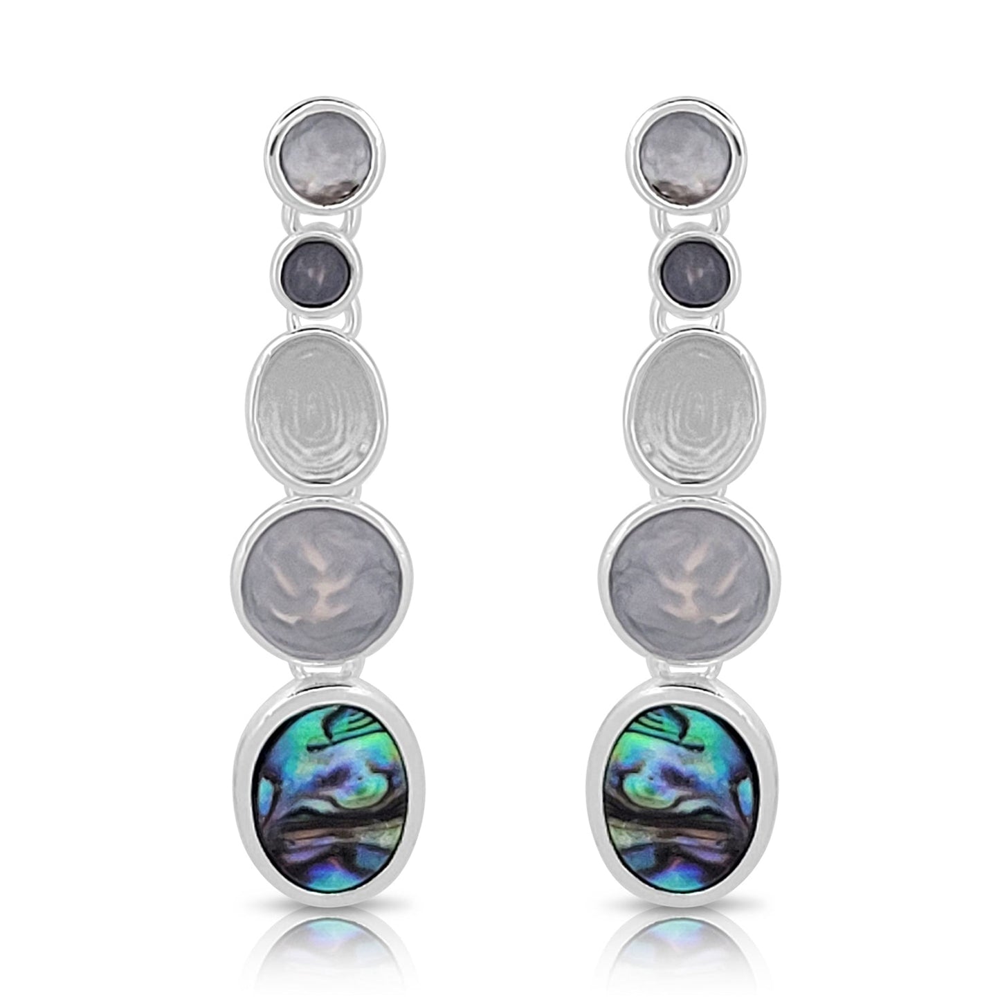 BESHEEK SIlvertone Art Deco Oval Abalone Stud Earrings | Handmade Hypoallergenic Boho Beach Gala Wedding Style Fashion Earrings