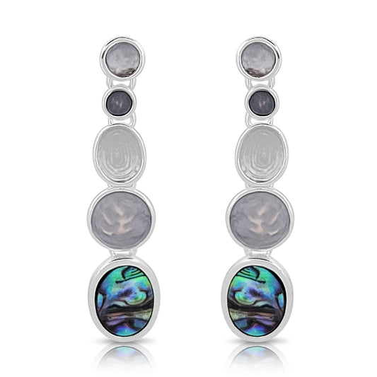 BESHEEK SIlvertone Art Deco Oval Abalone Stud Earrings | Handmade Hypoallergenic Boho Beach Gala Wedding Style Fashion Earrings
