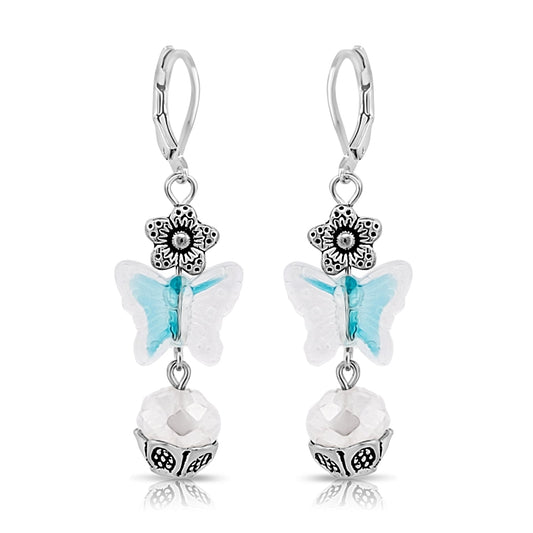 BESHEEK Silvertone & Tibetan Butterfly Dangle Earrings | Handmade Hypoallergenic Boho Beach Gala Wedding Style Fashion Earrings