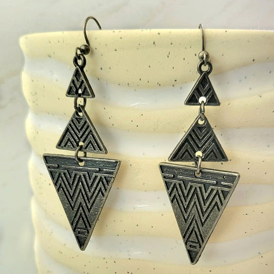 BESHEEK Bronzetone Triangle Aztec Chandelier Earrings | Hypoallergenic Boho Beach Gala Wedding Style Fashion Earrings