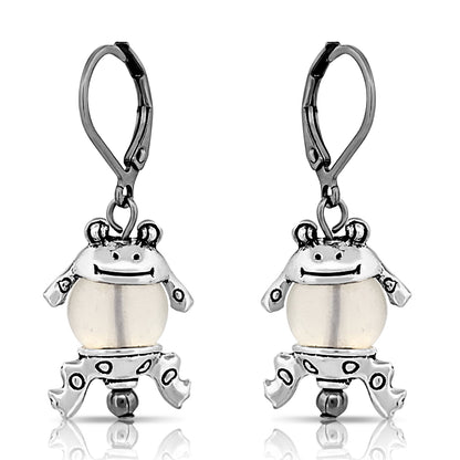 BESHEEK Silvertone Tree Frog Leverback Dangle Earrings | Hypoallergenic Boho Beach Animal Artistic Wedding Style Fashion Earrings