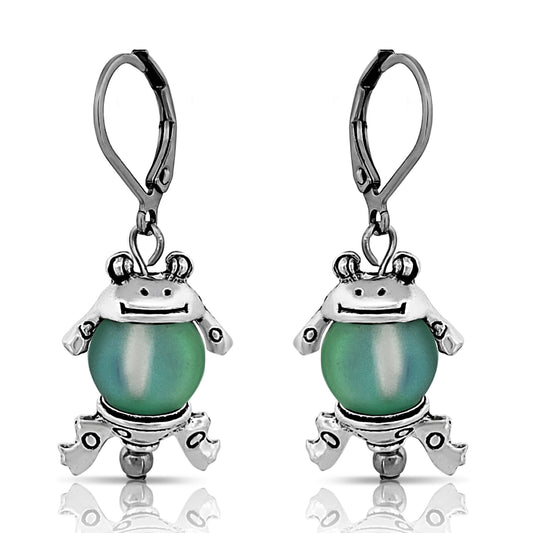 BESHEEK Silvertone Tree Frog Leverback Dangle Earrings | Hypoallergenic Boho Beach Animal Artistic Wedding Style Fashion Earrings