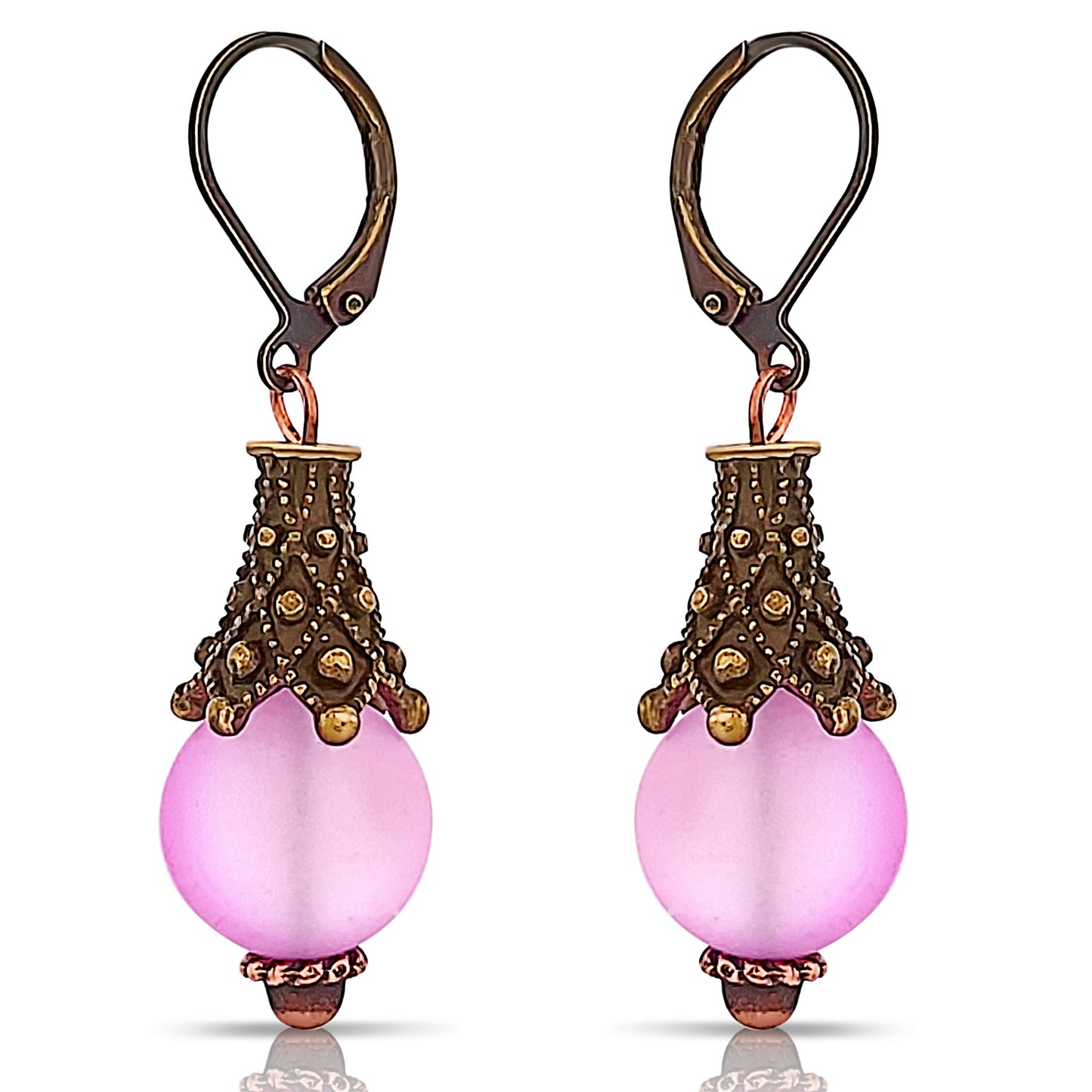BESHEEK Antique Bronze and Stone Renaissance Cone Leverback Dangle Earrings | Hypoallergenic Boho Gotham Viking Style Fashion Earrings