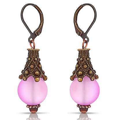 BESHEEK Antique Bronze and Stone Renaissance Cone Leverback Dangle Earrings | Hypoallergenic Boho Gotham Viking Style Fashion Earrings