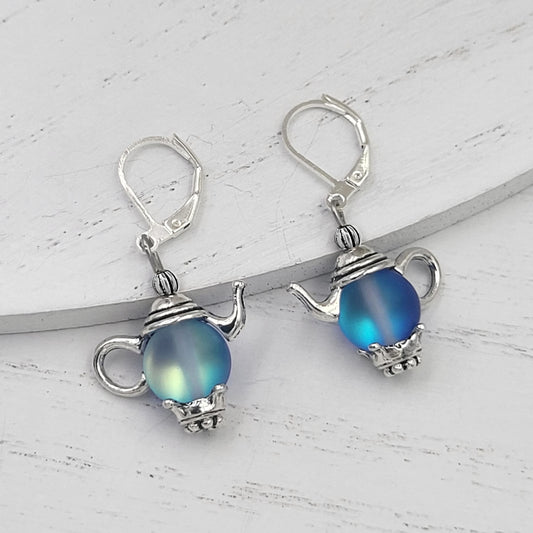 BESHEEK Silvertone Tea Kettle Leverback Dangle Earrings | Hypoallergenic Boho Beach Genie in a bottle Wedding Style Fashion Earrings