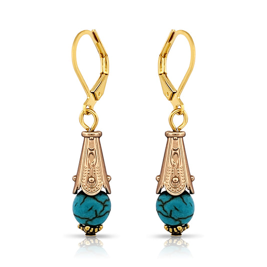 BESHEEK Goldtone Leverback Cone Dangle Earrings | Hypoallergenic Boho Beach Elegant Wedding Style Fashion Earrings