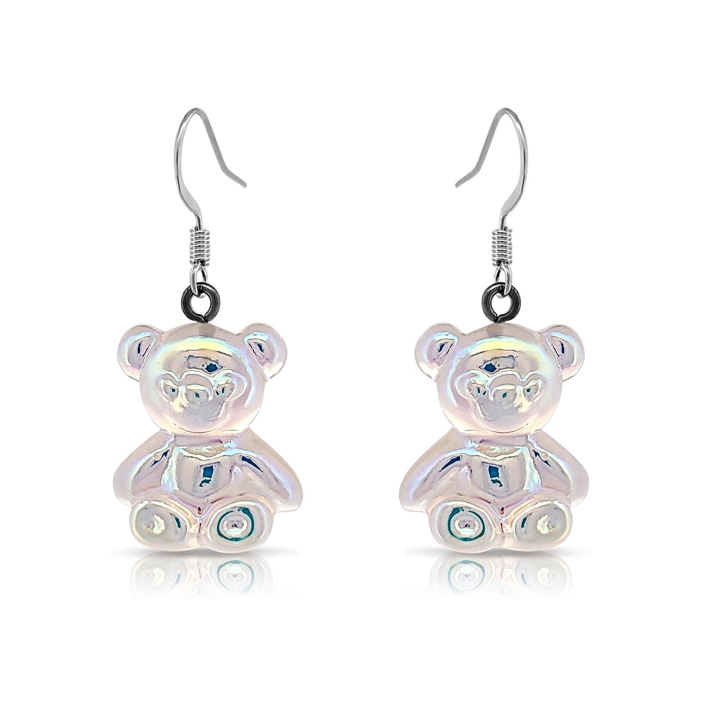 BESHEEK Silvertone and Clear AB Resin Gummy Bear Dangle Earrings | Hypoallergenic Boho Kitchsy Artistic Funky Cute Style Fashion Earrings