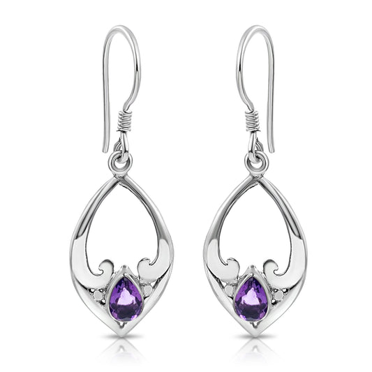 BESHEEK Sterling Silver and Amethyst Marquis Dangle Earrings | Handmade Hypoallergenic Boho Beach Gala Wedding Style Sterling Earrings